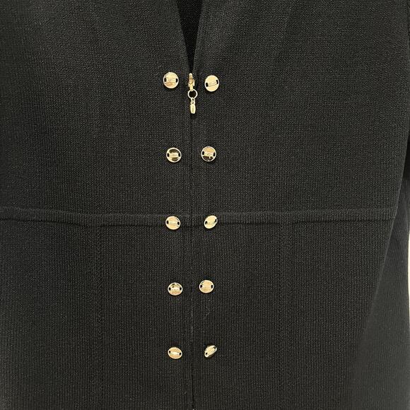 St John Collection Jacket Womens 8 Black Knit Short Sleeve Zip Gold Buttons - Picture 4 of 8